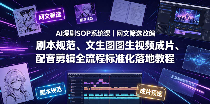 AI漫剧SOP系统课｜网文筛选改编、剧本规范、文生图图生视频成片、配音剪辑全流程标准化落地教程(更新0826)-小艾项目网