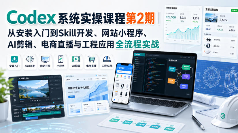 Codex系统实操课程第2期｜从安装入门到Skill开发、网站小程序、AI剪辑、电商直播与工程应用全流程实战-小艾项目网