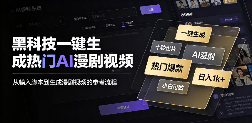 黑科技一键生成热门AI漫剧视频，十秒钟即可搞定，小白也能日入1k+【揭秘】-小艾项目网