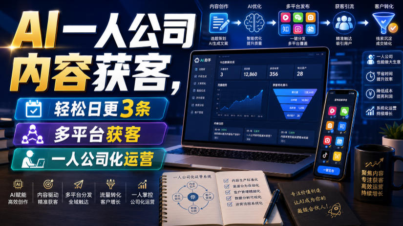 AI一人公司内容获客，轻松日更3条，多平台获客，一人公司化运营(更新0827)-小艾项目网