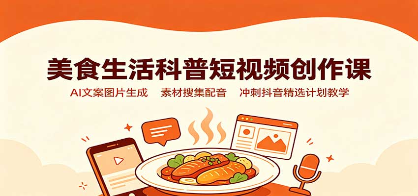 美食生活科普短视频创作课:AI文案图片生成,素材搜集配音,冲刺抖音精选计划教学-小艾项目网