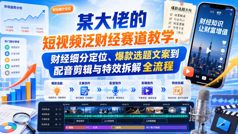 某大佬的短视频泛财经赛道教学,财经细分定位、爆款选题文案到配音剪辑与特效拆解全流程-小艾项目网