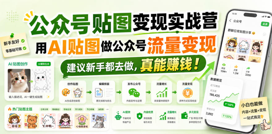 公众号贴图变现实战营,用AI贴图做公众号流量变现,建议新手都去做,真能賺钱!-小艾项目网
