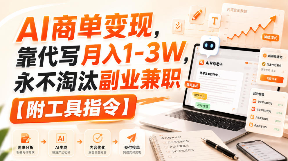 AI商单变现,靠代写月入1-3W,永不淘汰副业兼职【附工具指令】【揭秘】-小艾项目网