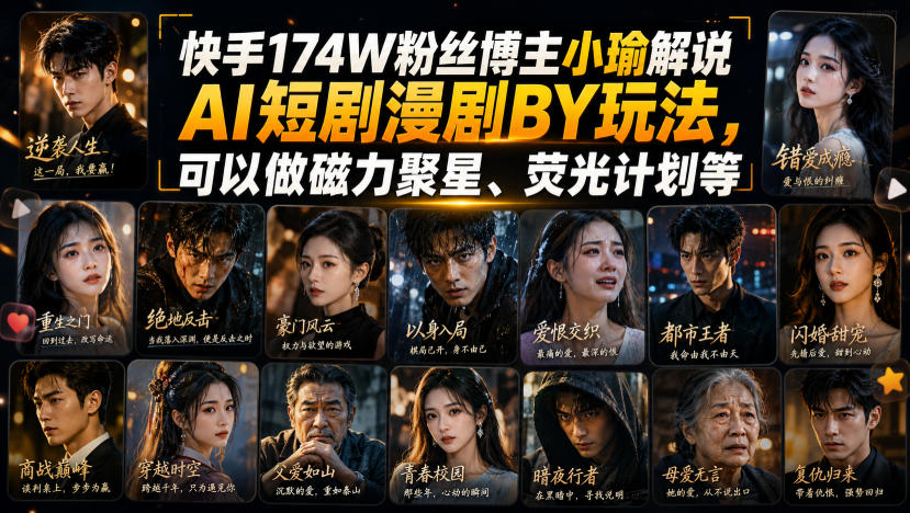 快手174W粉丝博主小瑜解说AI短剧漫剧搬运玩法，可以做磁力聚星、荧光计划等-小艾项目网