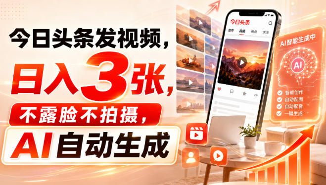 今日头条发视频，日入3张，不露脸不拍摄，AI自动生成-小艾项目网