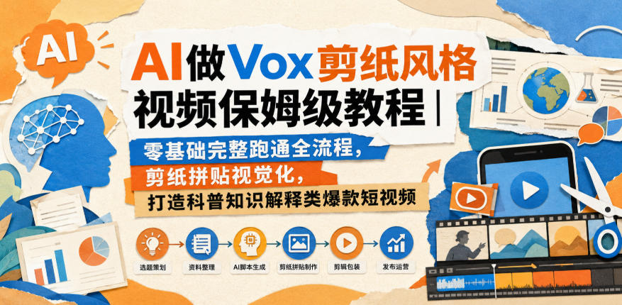 AI做Vox剪纸风格视频保姆级教程｜零基础完整跑通全流程，剪纸拼贴视觉化，打造科普知识解释类爆款短视频-小艾项目网