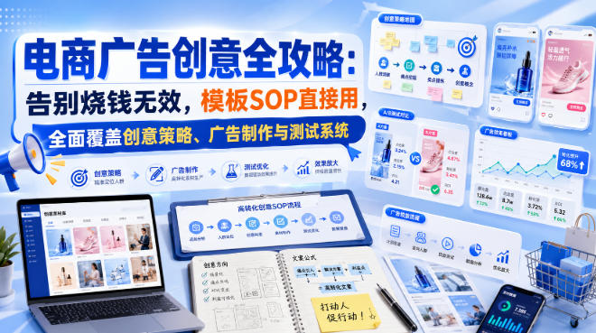 电商广告创意全攻略：告别烧钱无效，模板SOP直接用，全面覆盖创意策略、广告制作与测试系统【原创双语字幕】-小艾项目网
