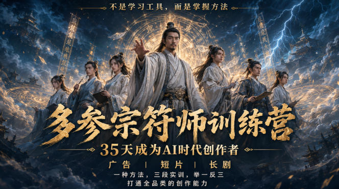 多参宗符师训练营，35天成为AI时代创作者，广告|短片|长剧，一种方法，三段实训，举一反三，打通全品类的创作能力-小艾项目网