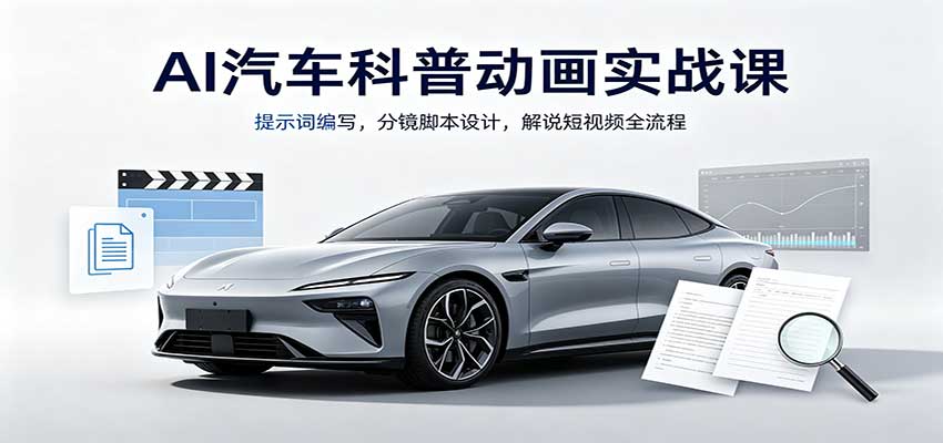AI汽车科普动画实战课：提示词编写，分镜脚本设计，解说短视频全流程-小艾项目网