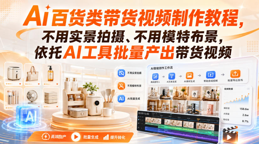 Ai百货类带货视频制作教程，不用实景拍摄、不用模特布景，依托AI工具批量产出带货视频-小艾项目网