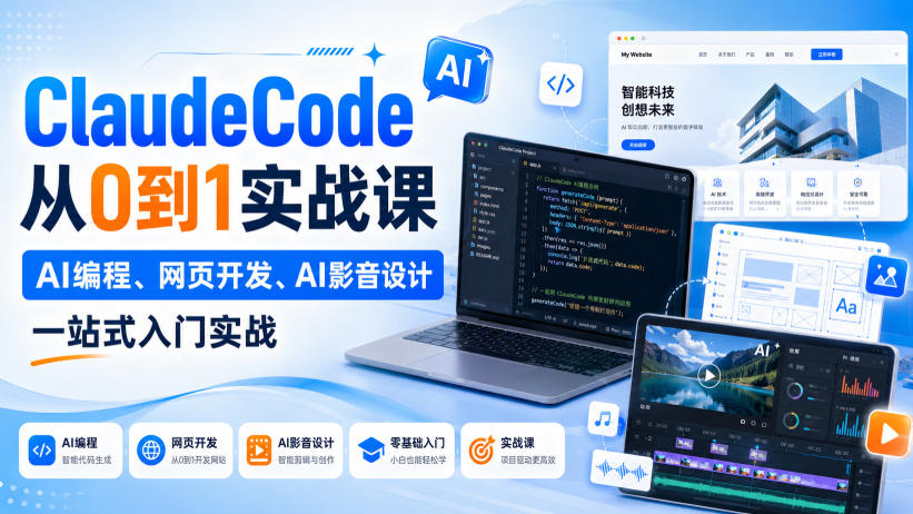 Claude Code从0到1实战课,AI编程、网页开发、AI影音设计一站式入门实战(更新)