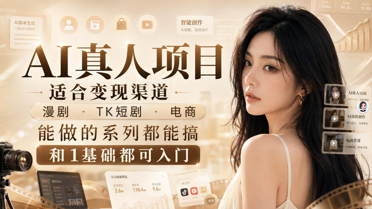 AI真人项目，适合变现渠道，漫剧，TK短剧，电商，能做的系列都能搞，0和1基础都可入门-小艾项目网