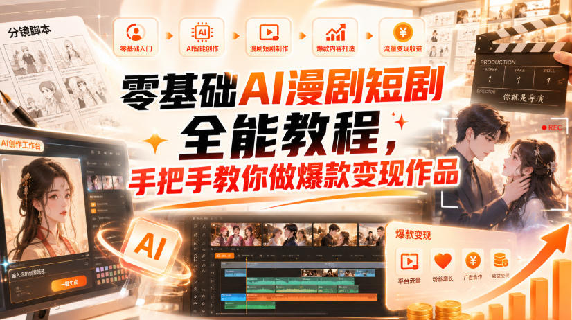 零基础AI漫剧短剧全能教程，从AI智能体搭建、文案脚本分镜、多平台AI生视频、剪映精修，覆盖全题材创作，手把手教你做爆款变现作品-小艾项目网