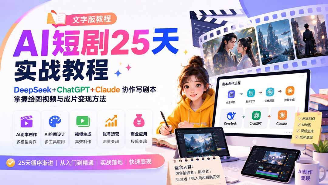 AI短剧25天实战教程(文字版教程-小艾项目网