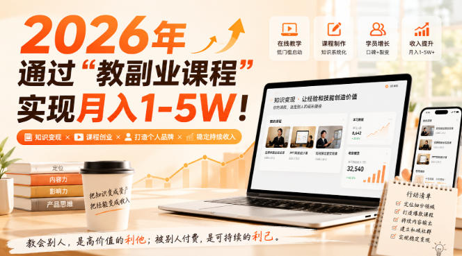 2026年通过“教副业课程”实现月入1-5W！毫无保留的全部教给你，长期稳定【揭秘】-小艾项目网