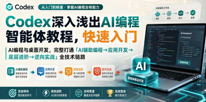 Codex深入浅出AI编程智能体教程,快速入门AI编程与桌面开发,打通「AI辅助编程→应用开发→底层进阶→逆向实战」全技术链路-小艾项目网