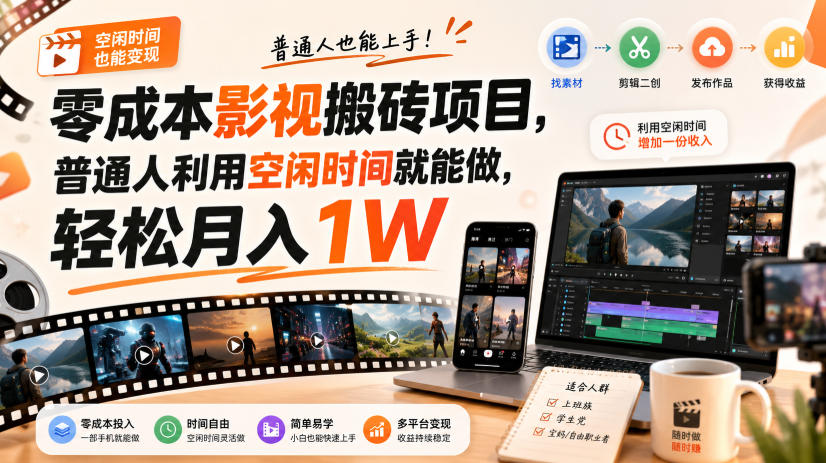 零门槛影视搬砖项目,月入万元,玩法稳定普通人可落地的长期副业!-小艾项目网