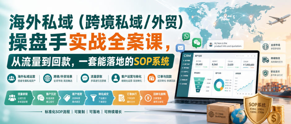 海外私域(跨境私域/外贸)操盘手实战全案课,从流量到回款,一套能落地的SOP系统-小艾项目网