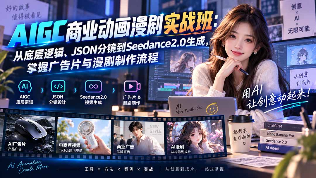 AIGC商业动画漫剧实战班-更新:从底层逻辑、JSON分镜到Seedance2.0生成,掌握广告片与漫剧制作流程-小艾项目网