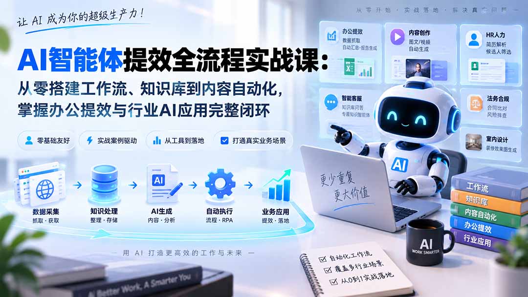 AI智能体提效全流程实战课：从零搭建工作流、知识库到内容自动化，掌握办公提效与行业AI应用完整闭环-小艾项目网