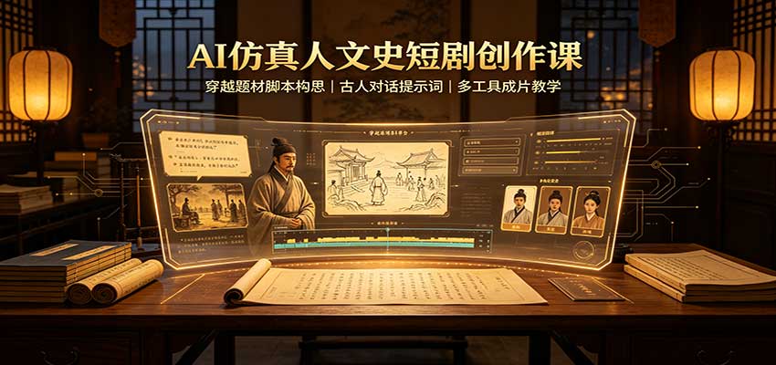 AI仿真人文史短剧创作课：穿越题材脚本构思，古人对话提示词，多工具成片教学-小艾项目网