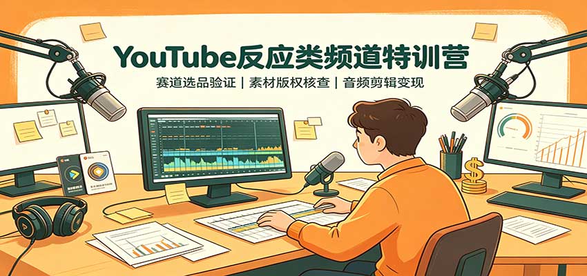 YouTube反应类频道特训营：赛道选品验证，素材版权核查，音频剪辑变现-小艾项目网