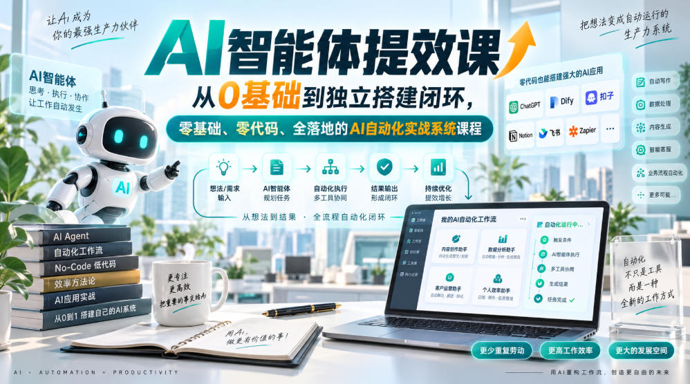 AI智能体提效课,从0基础到独立搭建闭环,零基础、零代码、全落地的AI自动化实战系统课程-小艾项目网