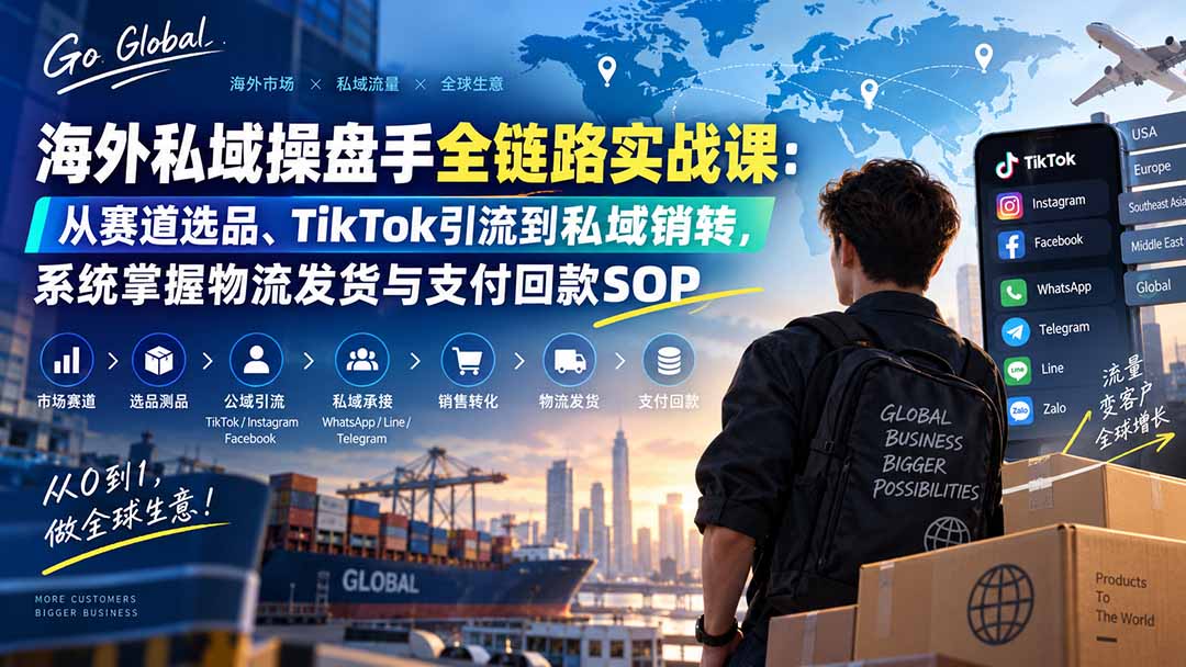 海外私域操盘手全链路实战课：从赛道选品、TikTok引流到私域销转，系统掌握物流发货与支付回款SOP-小艾项目网