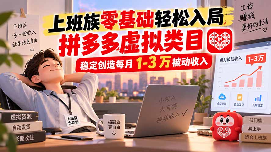上班族零基础轻松入局,拼多多虚拟类目,稳定创造每月 1-3 万被动收入-小艾项目网