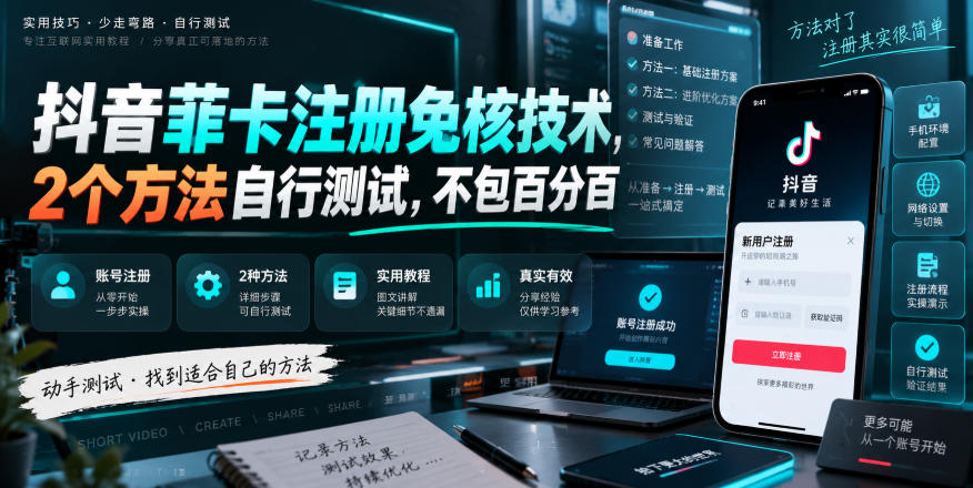 抖音菲卡注册免核技术，2个方法自行测试，不包百分百-小艾项目网