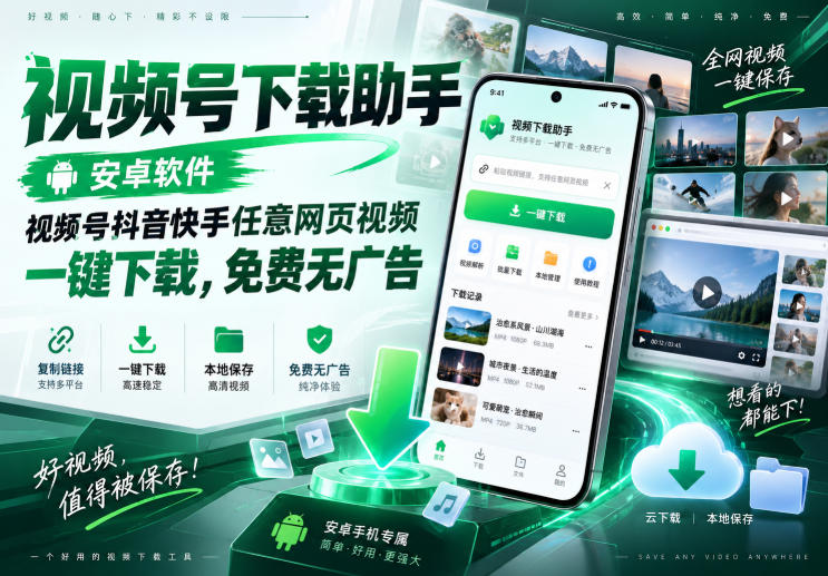 视频号下载助手，安卓软件，视频号抖音快手任意网页视频，一键下载，免费无广告-小艾项目网