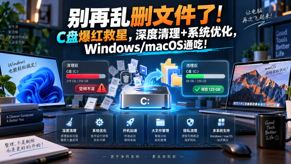 别再乱删文件了！C盘爆红救星，深度清理+系统优化，Windows/macOS通吃！-小艾项目网