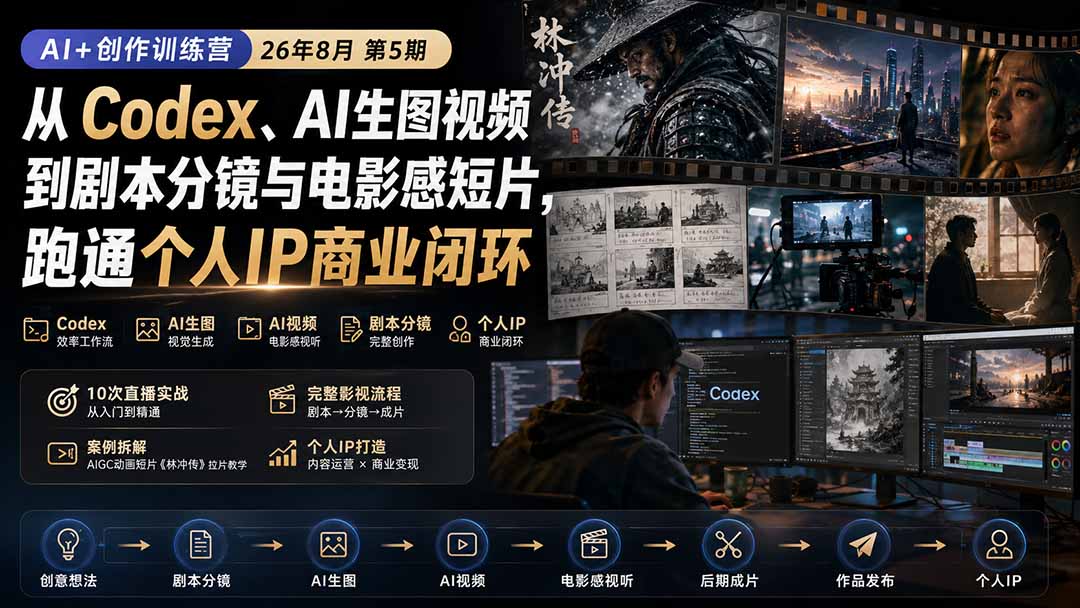 AI+创作训练营26年第5期-更新:从Codex、AI生图视频到剧本分镜与电影感短片,跑通个人IP商业闭环-小艾项目网