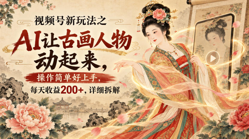 视频号新玩法之AI让古画人物动起来，操作简单好上手，每天收益200+，详细拆解-小艾项目网