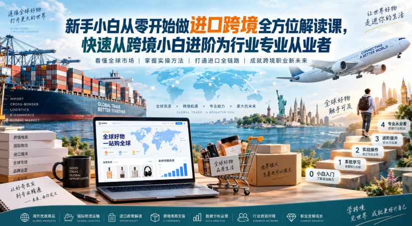 新手小白从零开始做进口跨境全方位解读课，快速从跨境小白进阶为行业专业从业者-小艾项目网