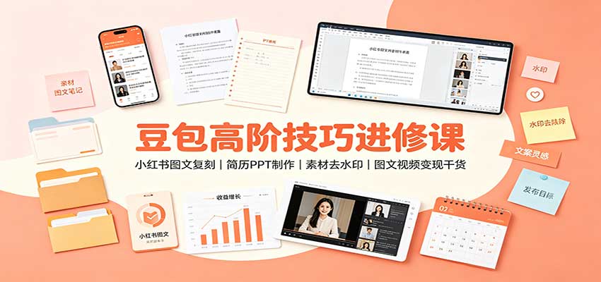 豆包高阶技巧进修课:小红书图文复刻,简历PPT制作,素材去水印,图文视频变现干货-小艾项目网