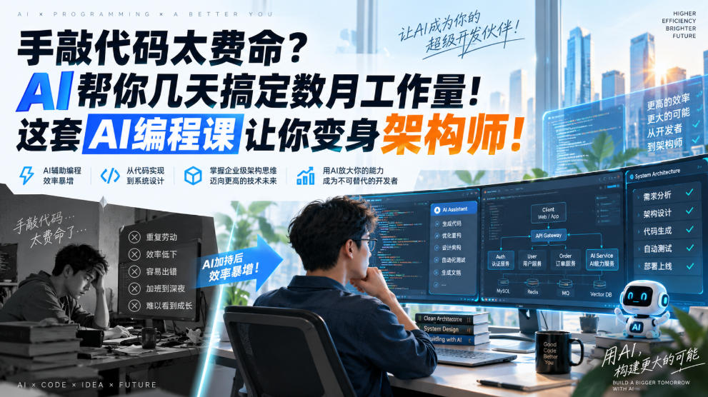 手敲代码太费命？AI帮你几天搞定数月工作量！这套AI编程课让你变身架构师！【原创双语字幕】-小艾项目网