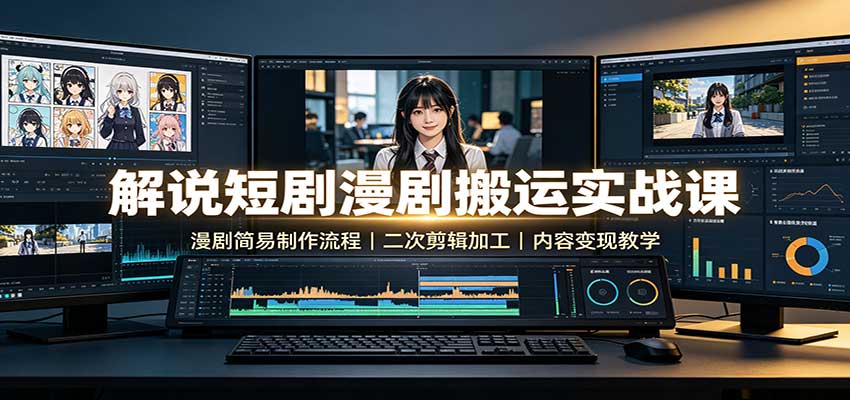 解说短剧漫剧搬运实战课：漫剧简易制作流程，二次剪辑加工，内容变现教学-小艾项目网