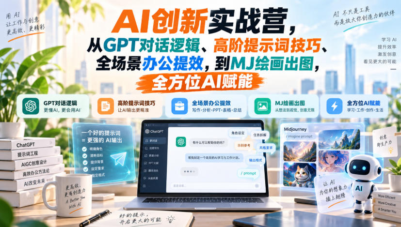 AI创新实战营,从GPT对话逻辑、高阶提示词技巧、全场景办公提效,到MJ绘画出图,全方位AI赋能-小艾项目网