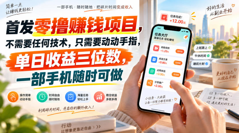 首发零撸賺钱项目，不需要任何技术，只需要动动手指，单日收益三位数，一部手机随时可做【揭秘】-小艾项目网