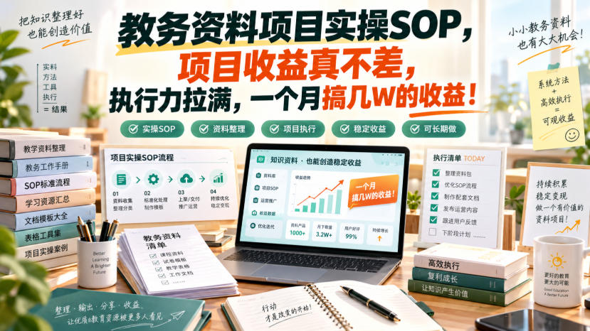 教务资料项目实操SOP，项目收益真不差，执行力拉满，一个月搞几W的收益-小艾项目网