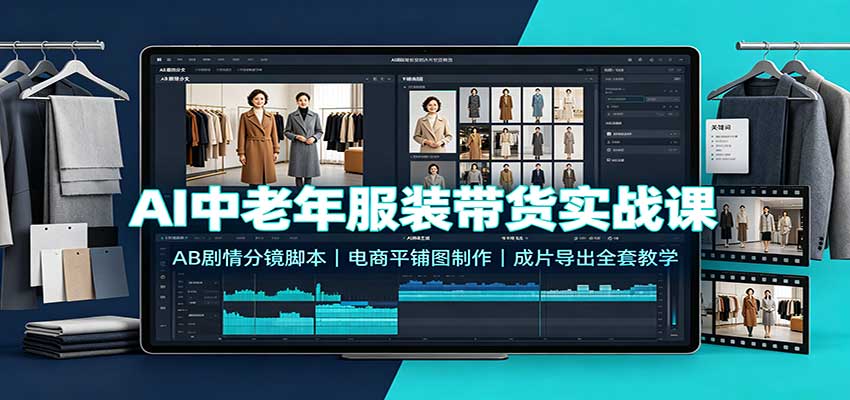 AI中老年服装带货实战课:AB剧情分镜脚本,电商平铺图制作,成片导出全套教学-小艾项目网