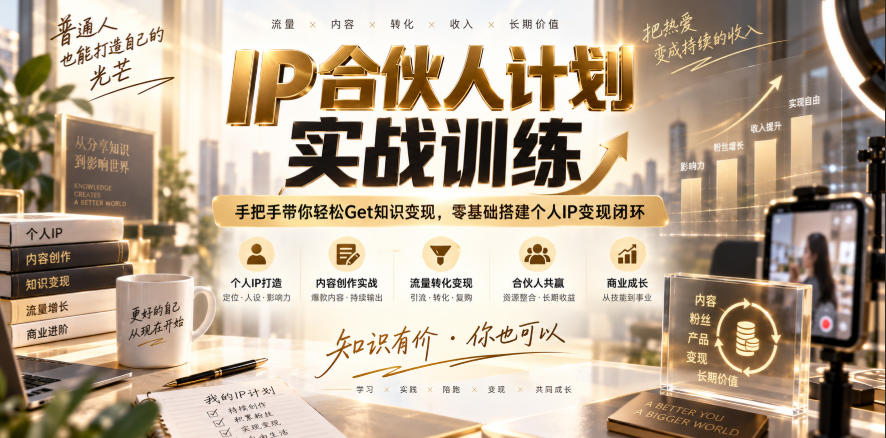 IP合伙人计划实战训练，手把手带你轻松Get知识变现，零基础搭建个人IP变现闭环(更新260908)-小艾项目网