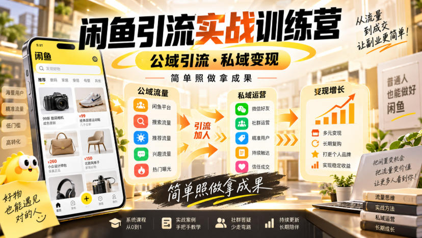 闲鱼引流实战训练营，公域引流·私域变现，简单照做拿成果-小艾项目网