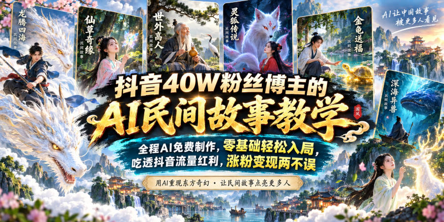 抖音40W粉丝博主的AI民间故事教学，全程AI免费制作，零基础轻松入局，吃透抖音流量红利，涨粉变现两不误-小艾项目网