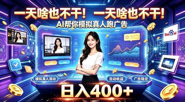 一天啥也不干!AI帮你模拟真人跑广告,稳定日入400+,实现真正被动变现【揭秘】-小艾项目网