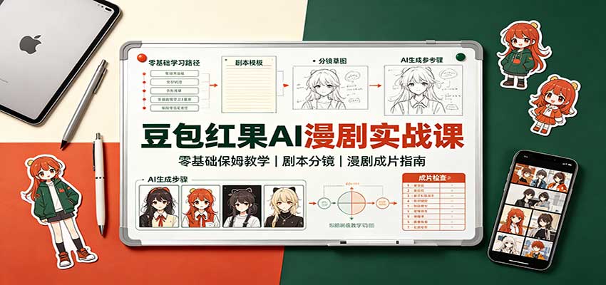 豆包红果AI漫剧实战课:零基础保姆教学,剧本分镜,漫剧成片指南-小艾项目网