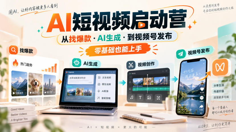 AI短视频启动营,从找爆款·AI生成·到视频号发布,零基础也能上手-小艾项目网