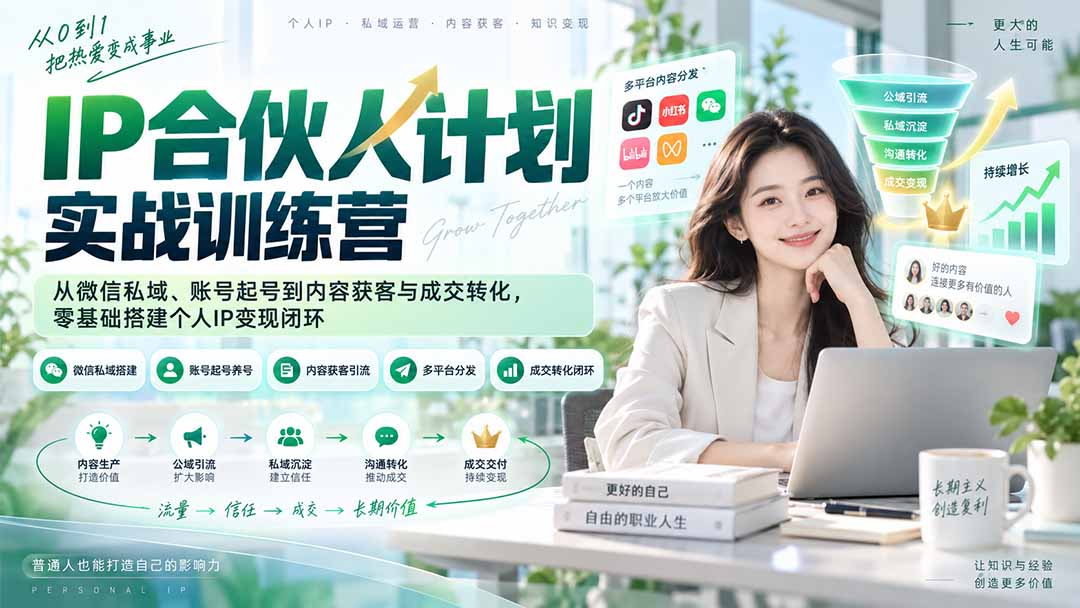 IP合伙人计划实战训练营-更新：从微信私域、账号起号到内容获客与成交转化，零基础搭建个人IP变现闭环-小艾项目网